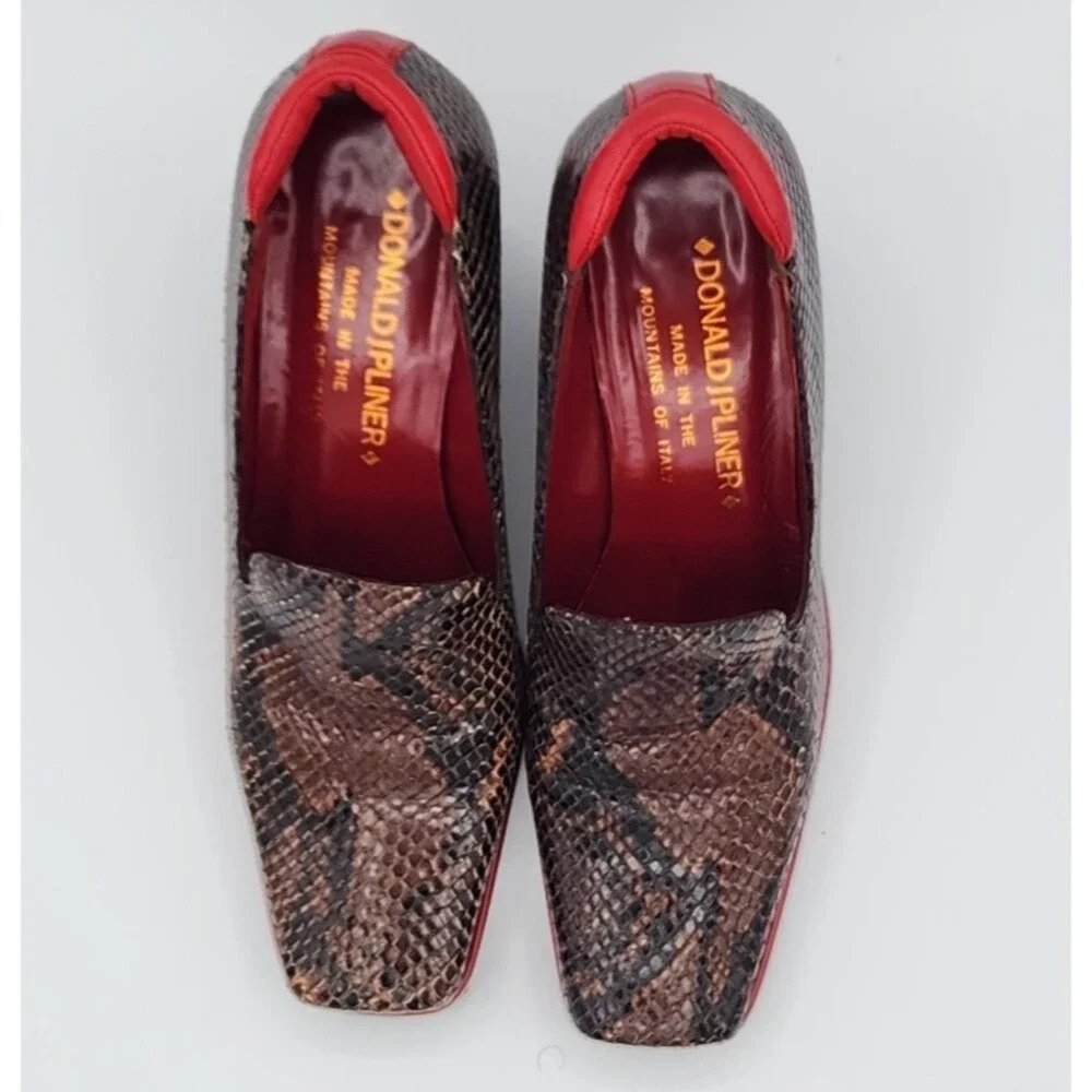 Donald Pliner Snake Wedges Red Modern Loafers Slip On Leather 6 Made in Italy